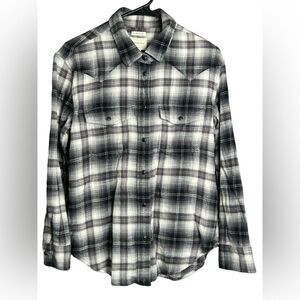 American Eagle Women’s XS‎ Oversized Western Collared Snap Button Black Flannel
